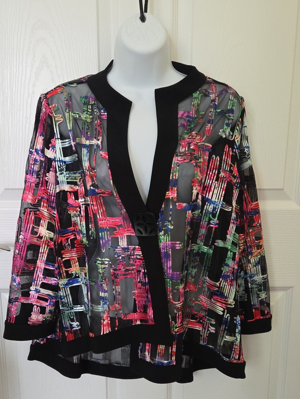 Joseph Ribkoff Sheer Black Multicolored Asymmetrical Blazer 4